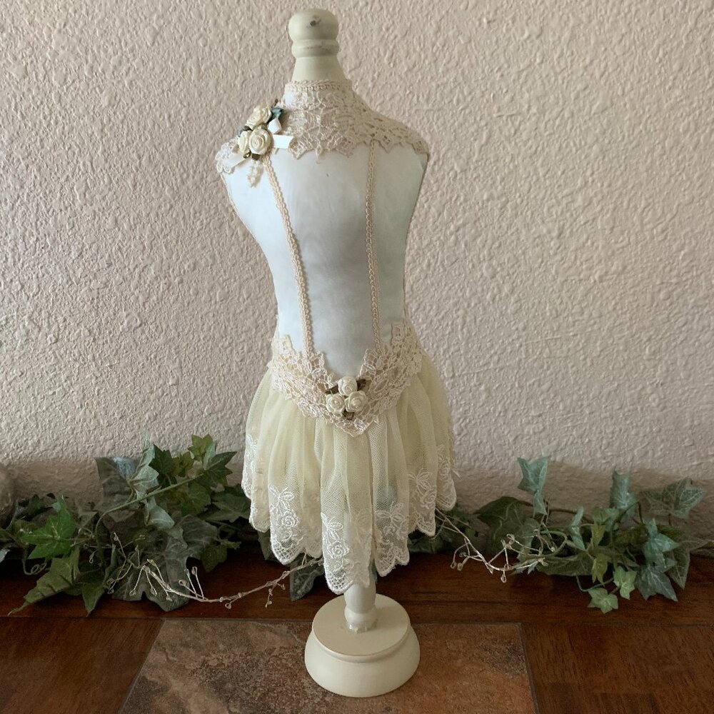 A Special Place Ivory Dress Mannequin on 19" Wooden Stand for Vanity Decor